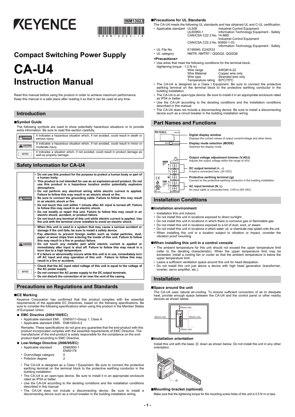 KEYENCE CA-U4 User Manual | 2 pages