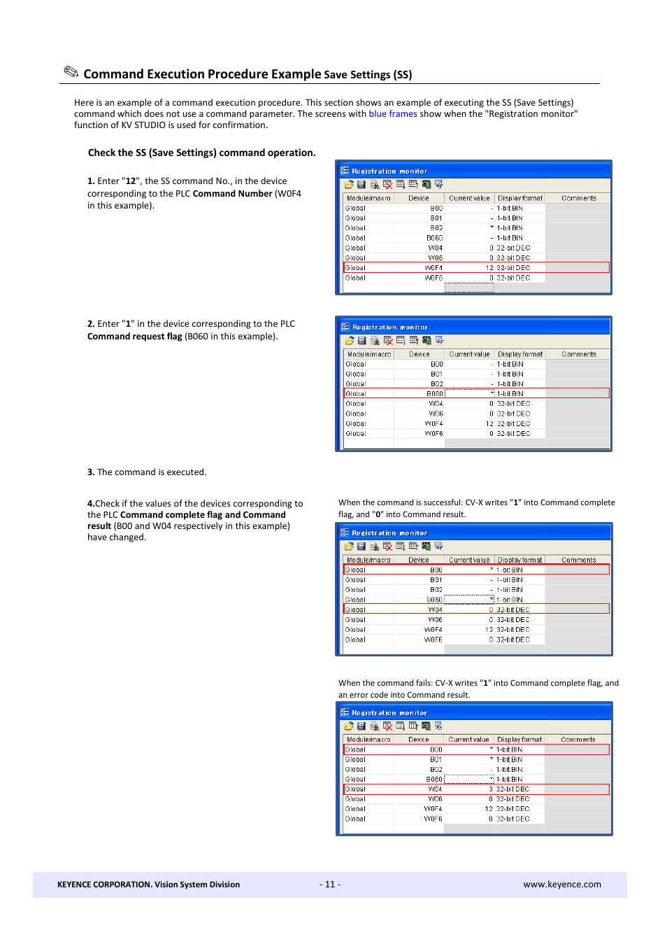 Command execution procedure example | KEYENCE CV-X Series User Manual | Page 11 / 20