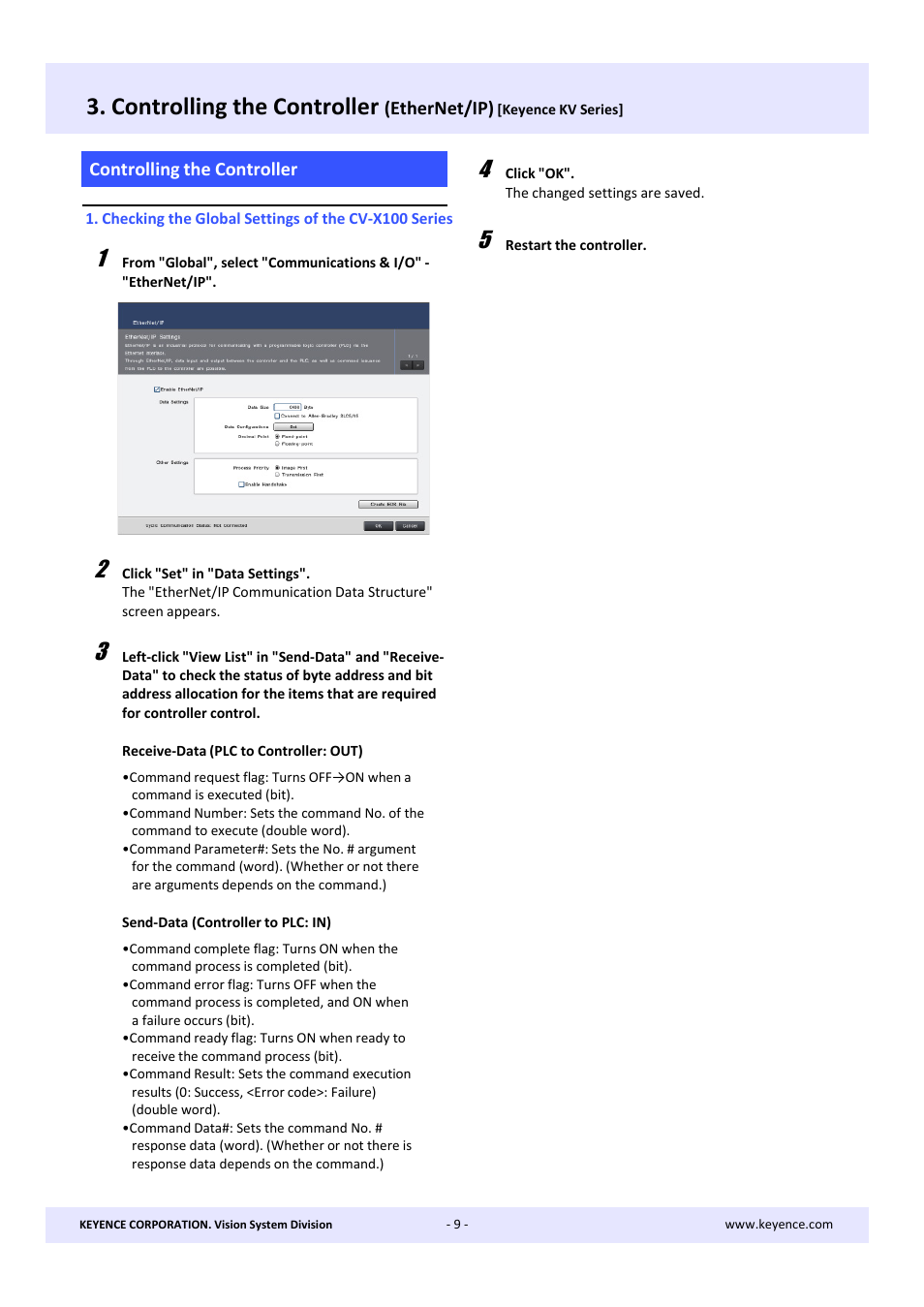 Controlling the controller | KEYENCE CV-X Series User Manual | Page 9 / 20