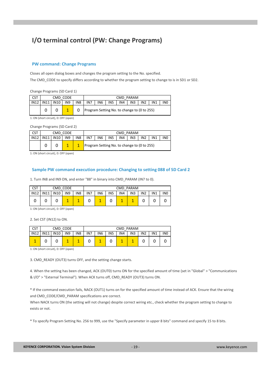 I/o terminal control (pw: change programs) | KEYENCE CV-X Series User Manual | Page 19 / 24