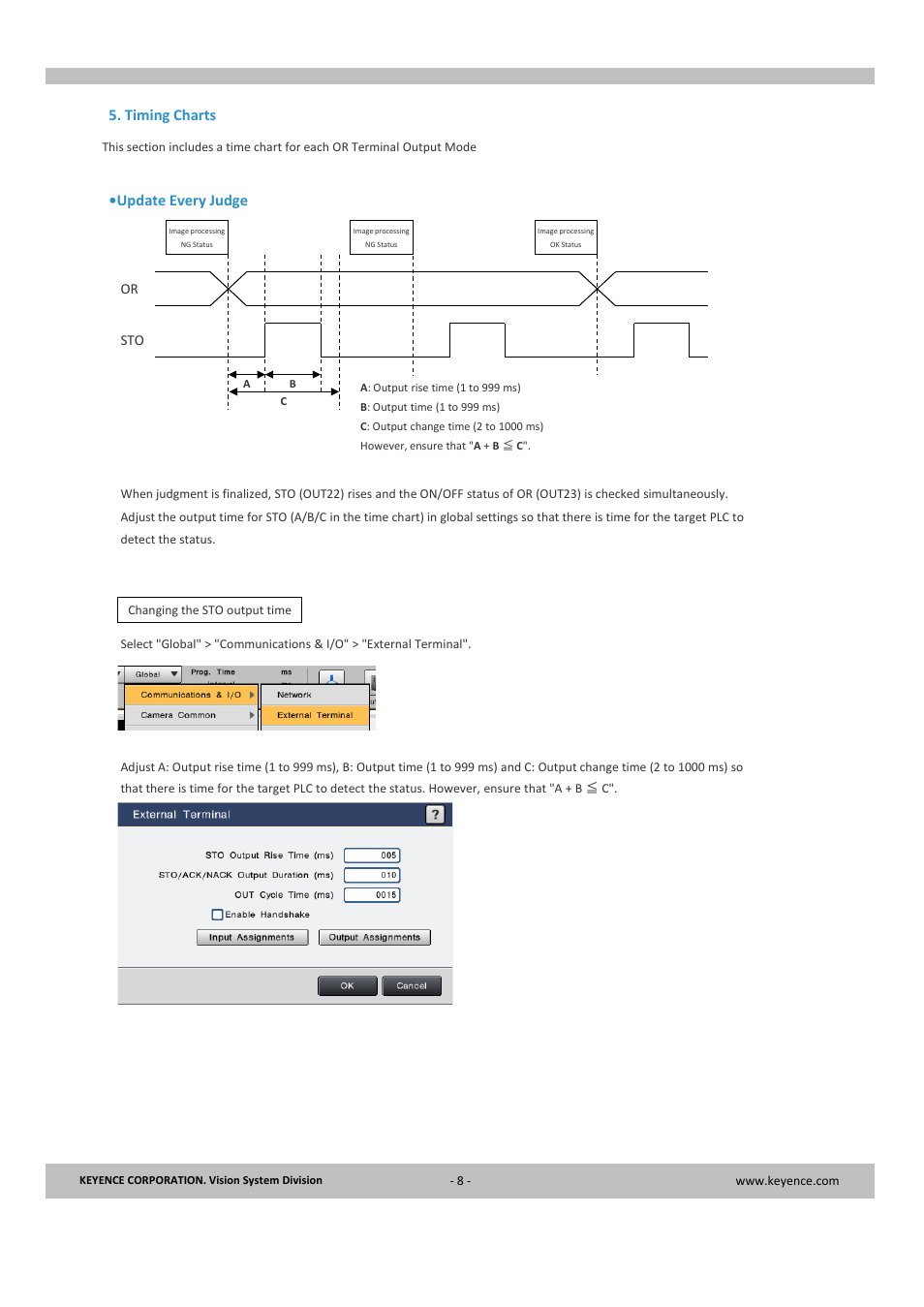 Timing charts •update every judge | KEYENCE CV-X Series User Manual | Page 8 / 24