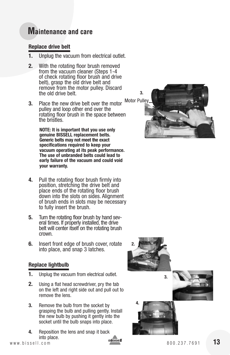 Aintenance and care | Bissell 82G7S User Manual | Page 13 / 20