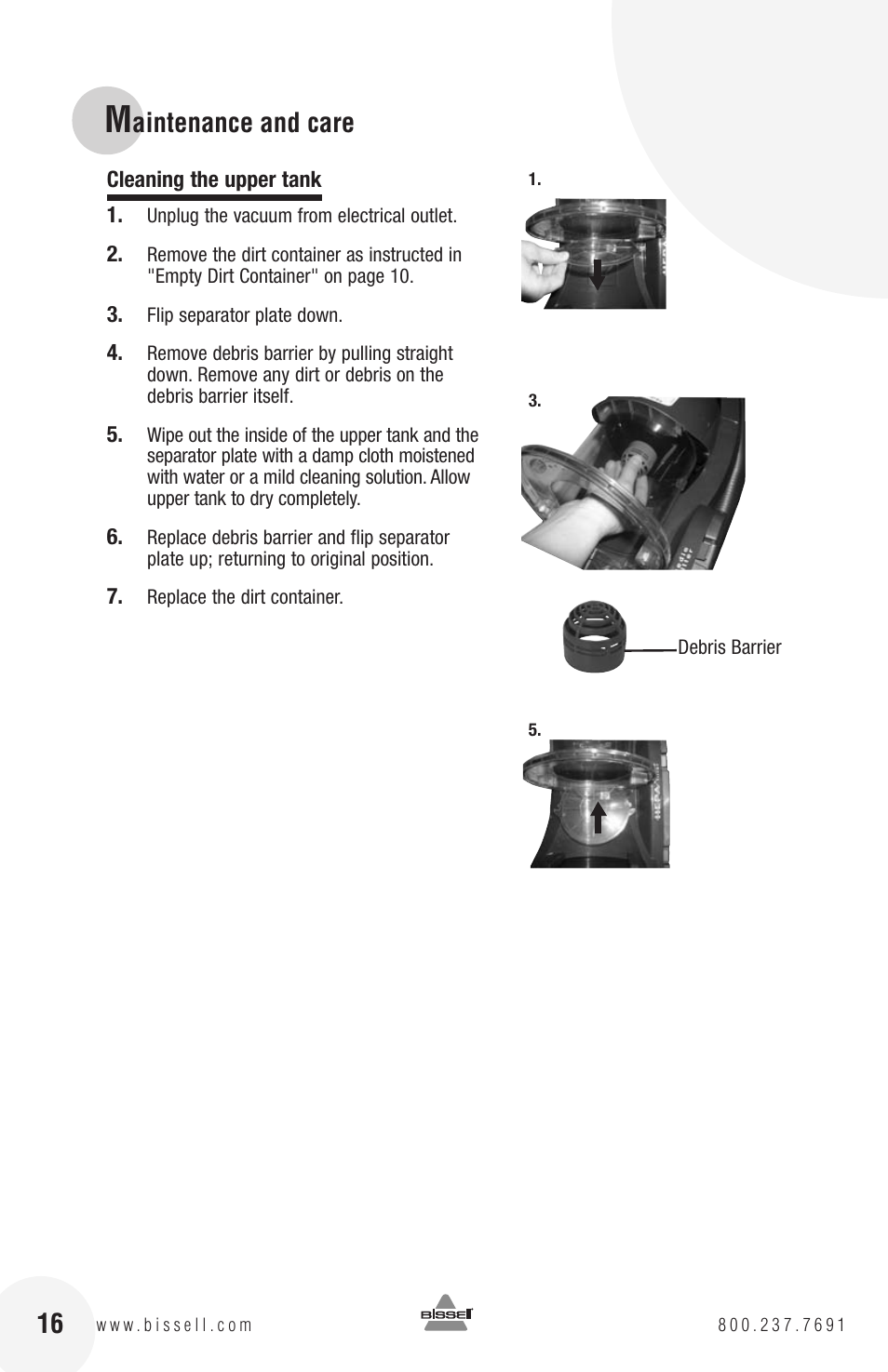 Aintenance and care | Bissell 82G7S User Manual | Page 16 / 20
