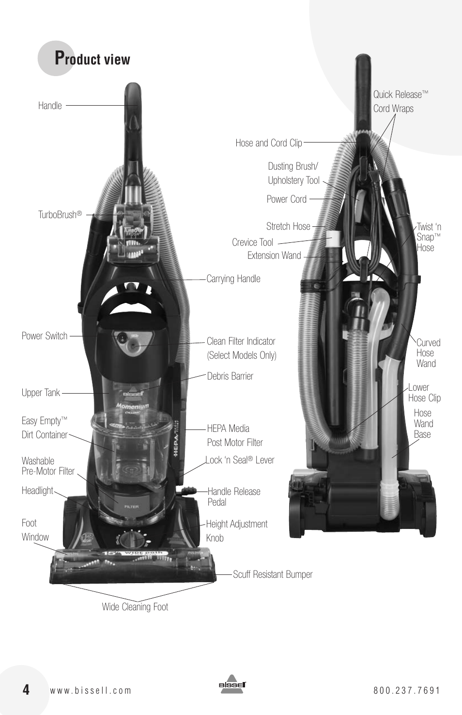 Roduct view | Bissell 82G7S User Manual | Page 4 / 20