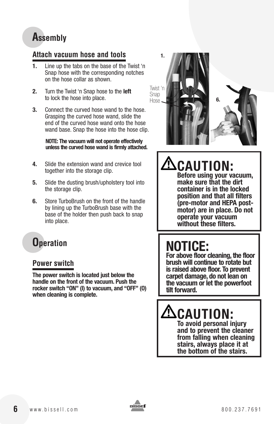 Notice, Caution | Bissell 82G7S User Manual | Page 6 / 20