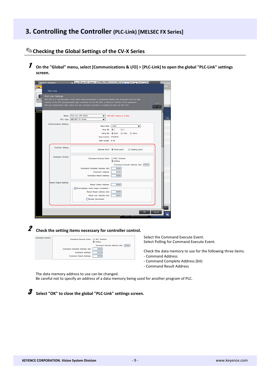 Controlling the controller | KEYENCE CV-X Series User Manual | Page 9 / 16