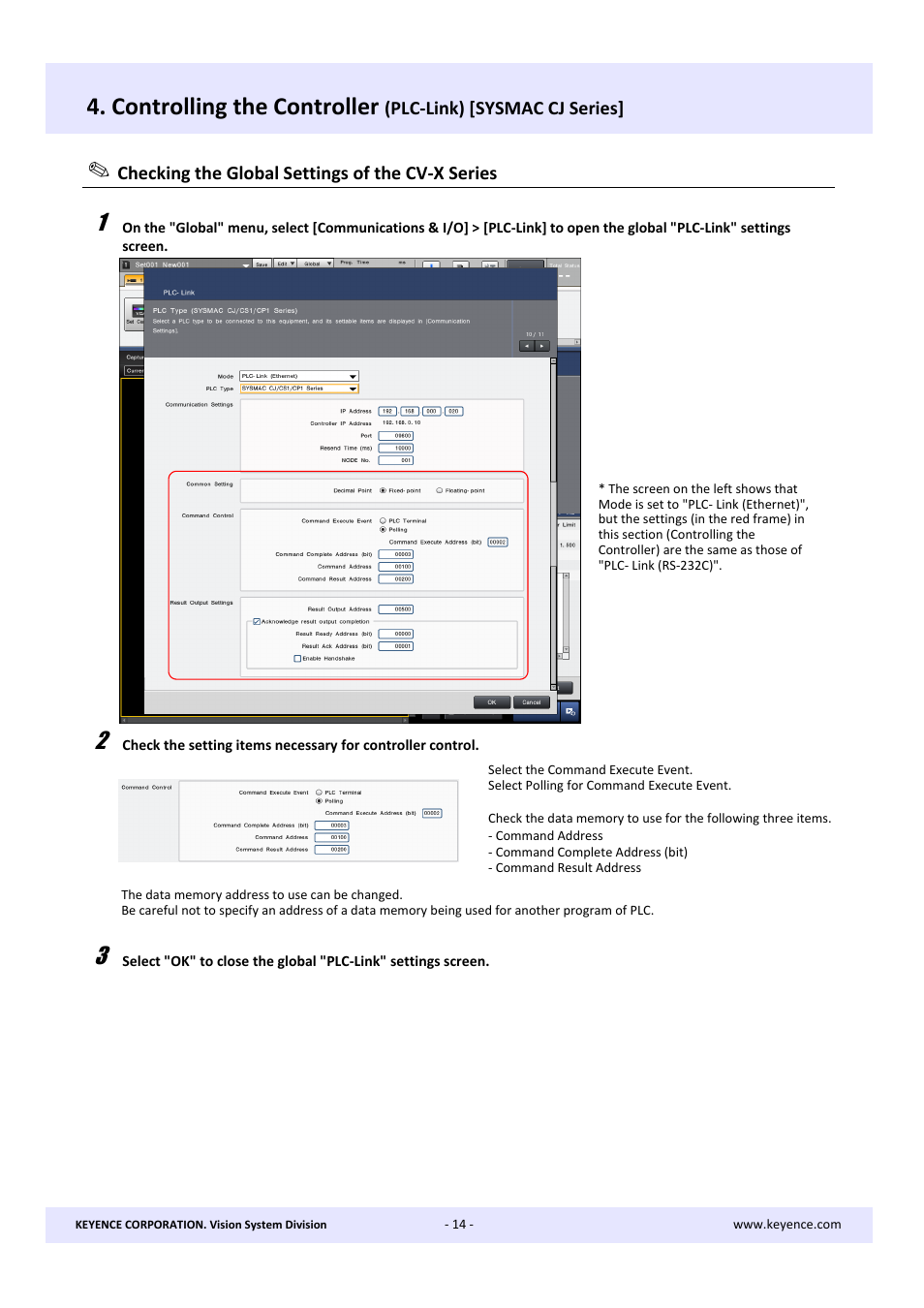 Controlling the controller | KEYENCE CV-X Series User Manual | Page 14 / 22