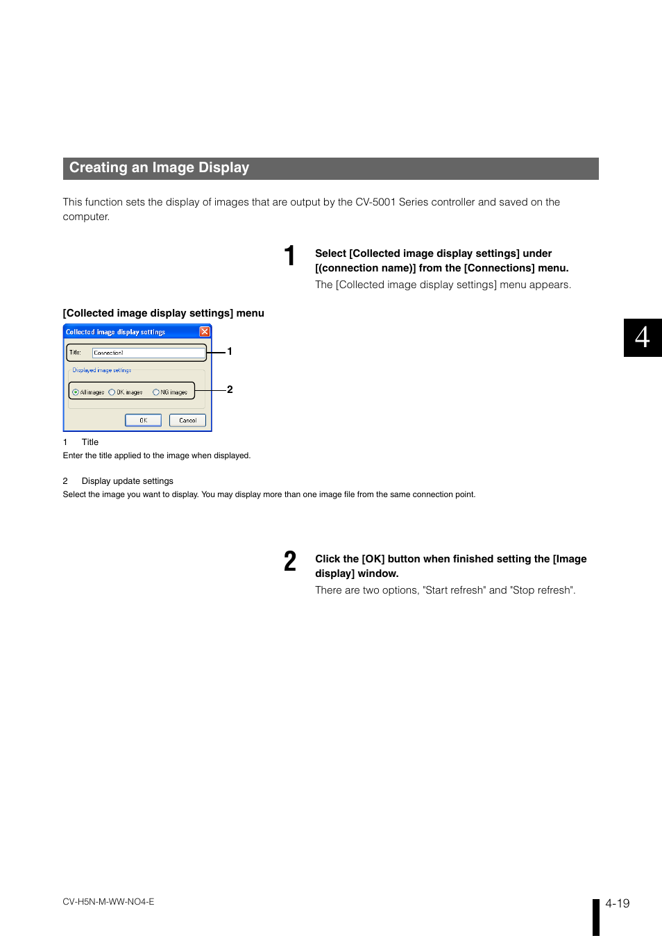 Creating an image display, Creating an image display -19 | KEYENCE CV-H5N User Manual | Page 103 / 178