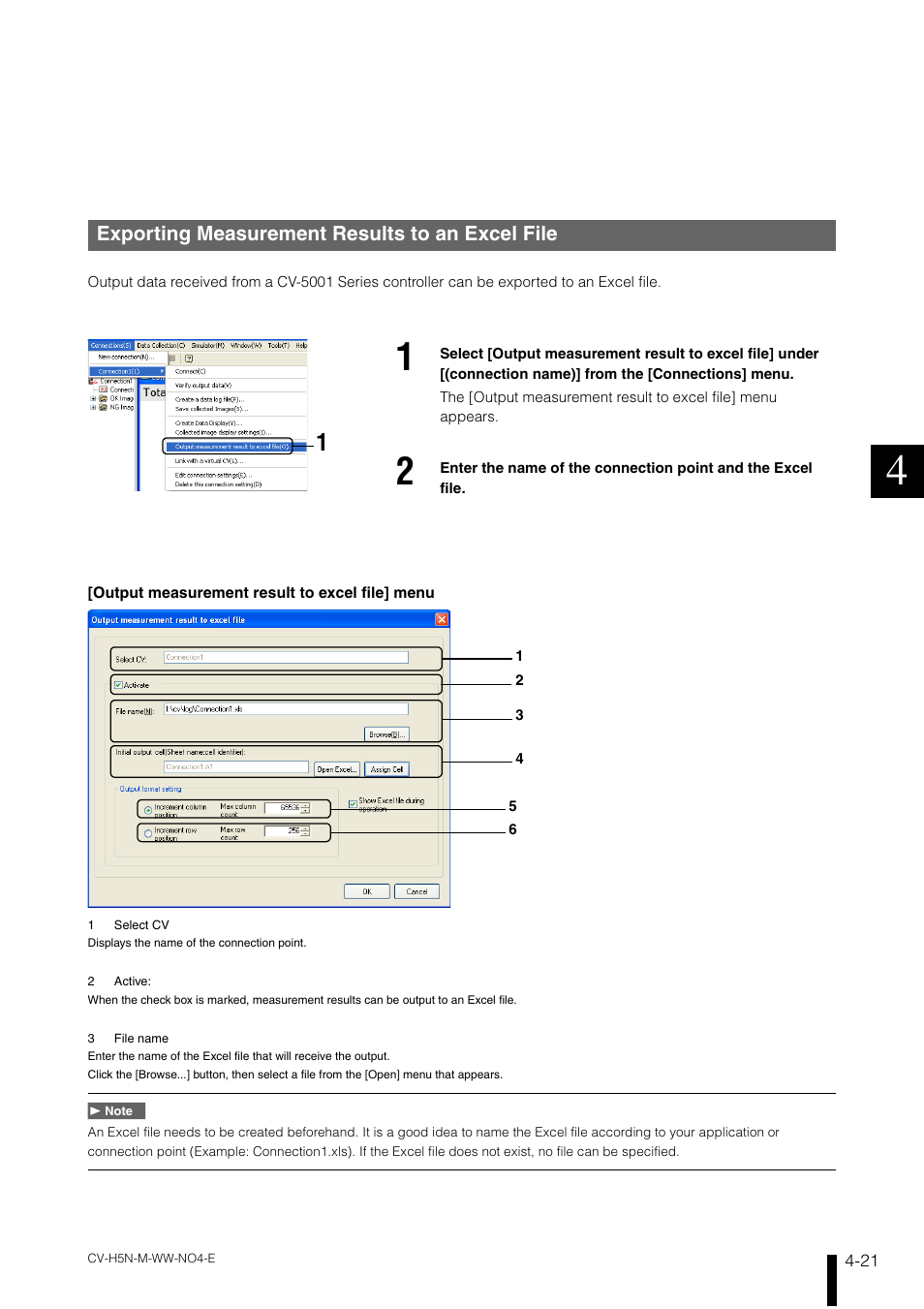Exporting measurement results to an excel file, Exporting measurement results to an excel file -21 | KEYENCE CV-H5N User Manual | Page 105 / 178