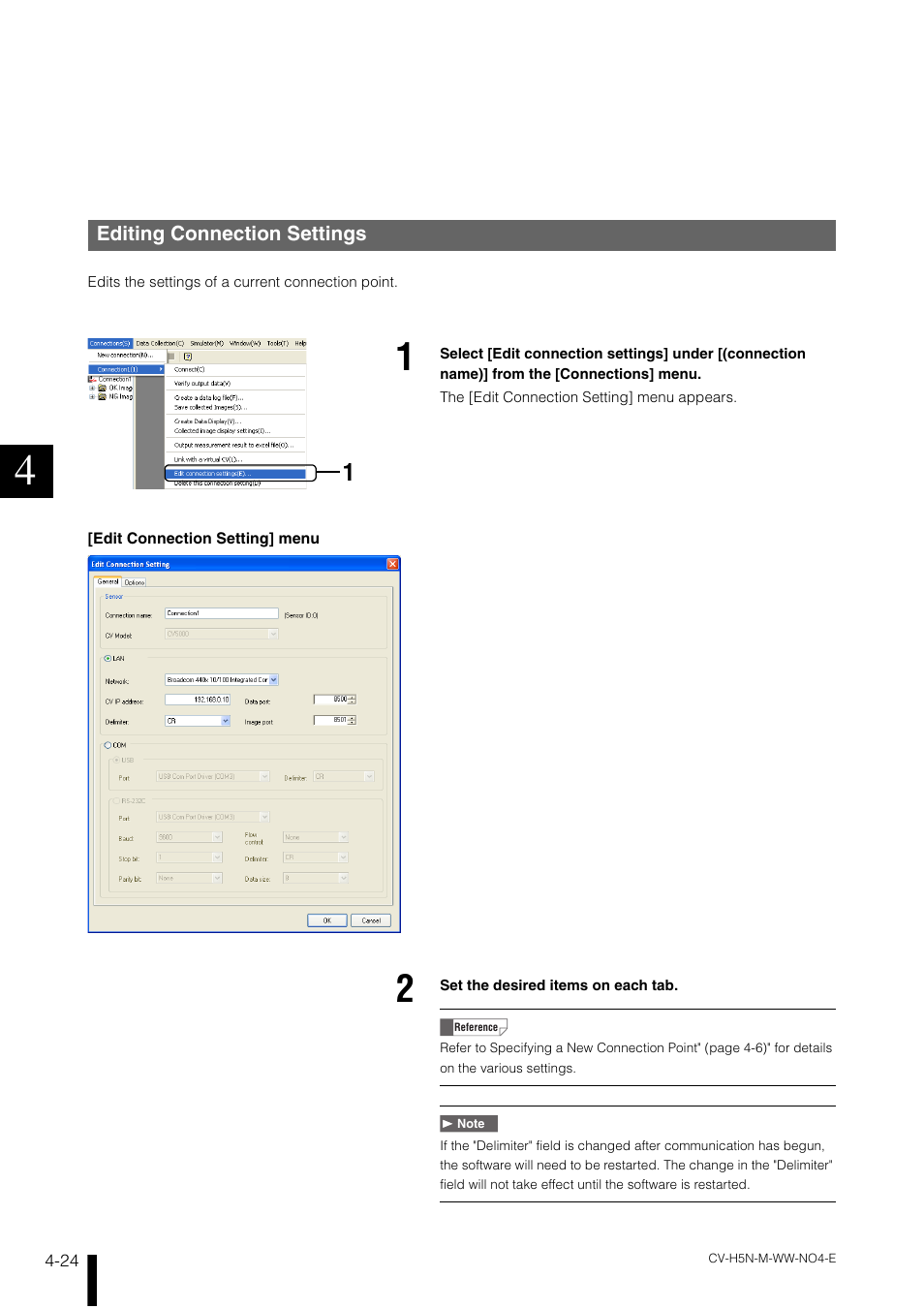 Editing connection settings, Editing connection settings -24 | KEYENCE CV-H5N User Manual | Page 108 / 178