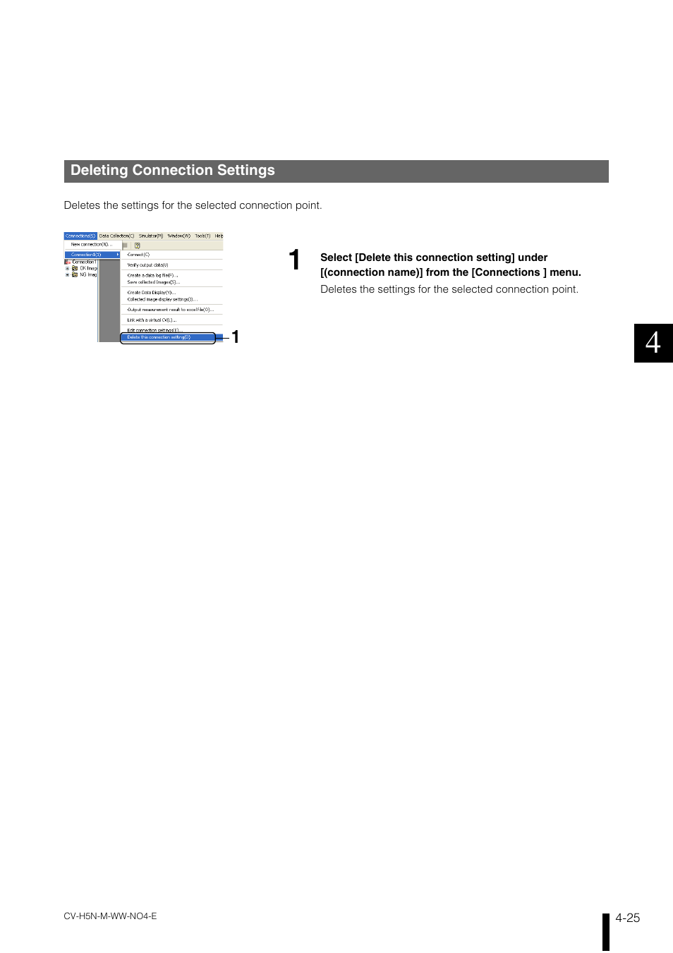 Deleting connection settings, Deleting connection settings -25 | KEYENCE CV-H5N User Manual | Page 109 / 178