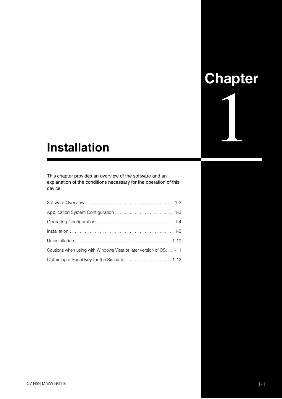 Chapter 1 installation, Chapter, Installation | KEYENCE CV-H5N User Manual | Page 11 / 178