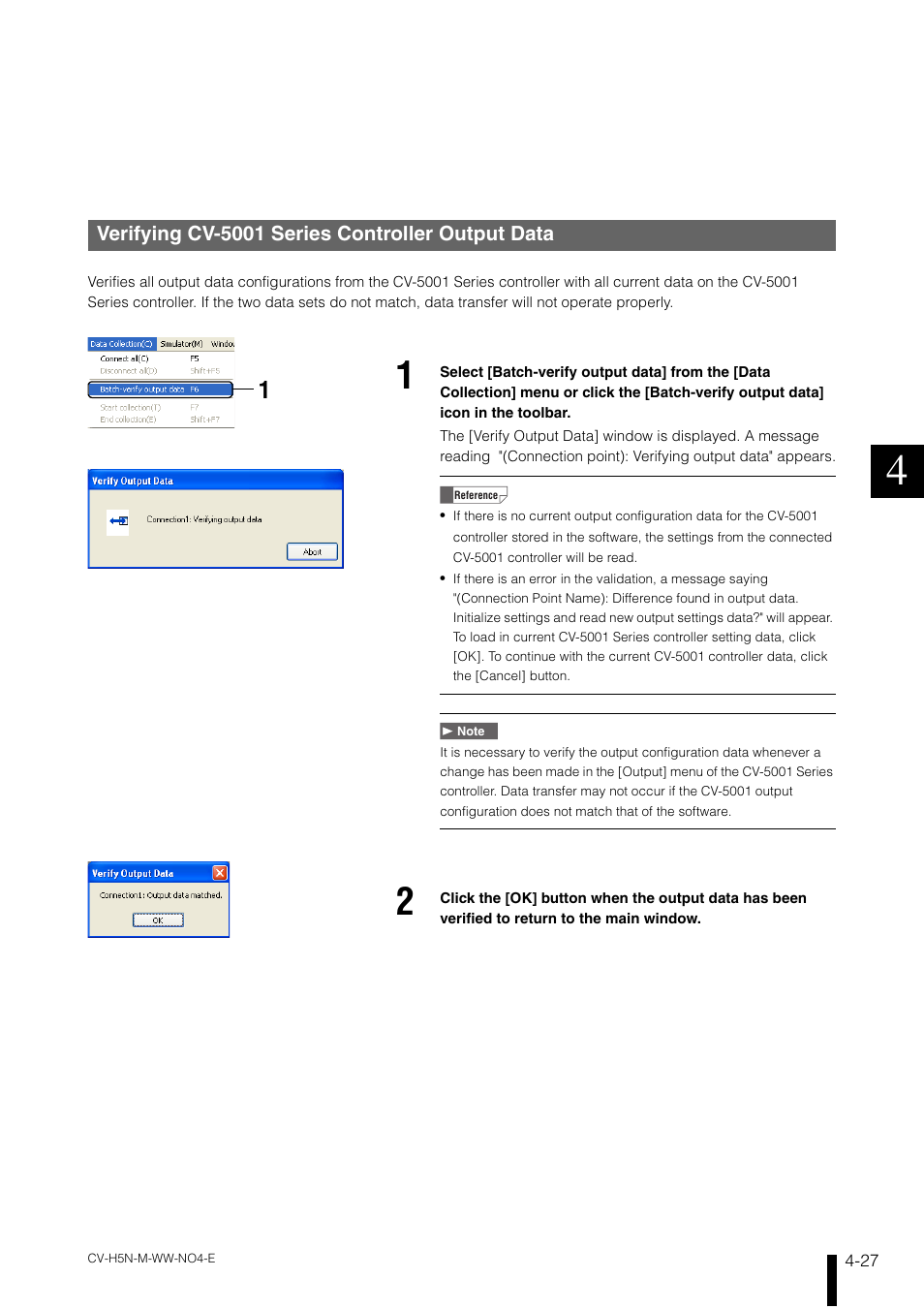 Verifying cv-5001 series controller output data | KEYENCE CV-H5N User Manual | Page 111 / 178