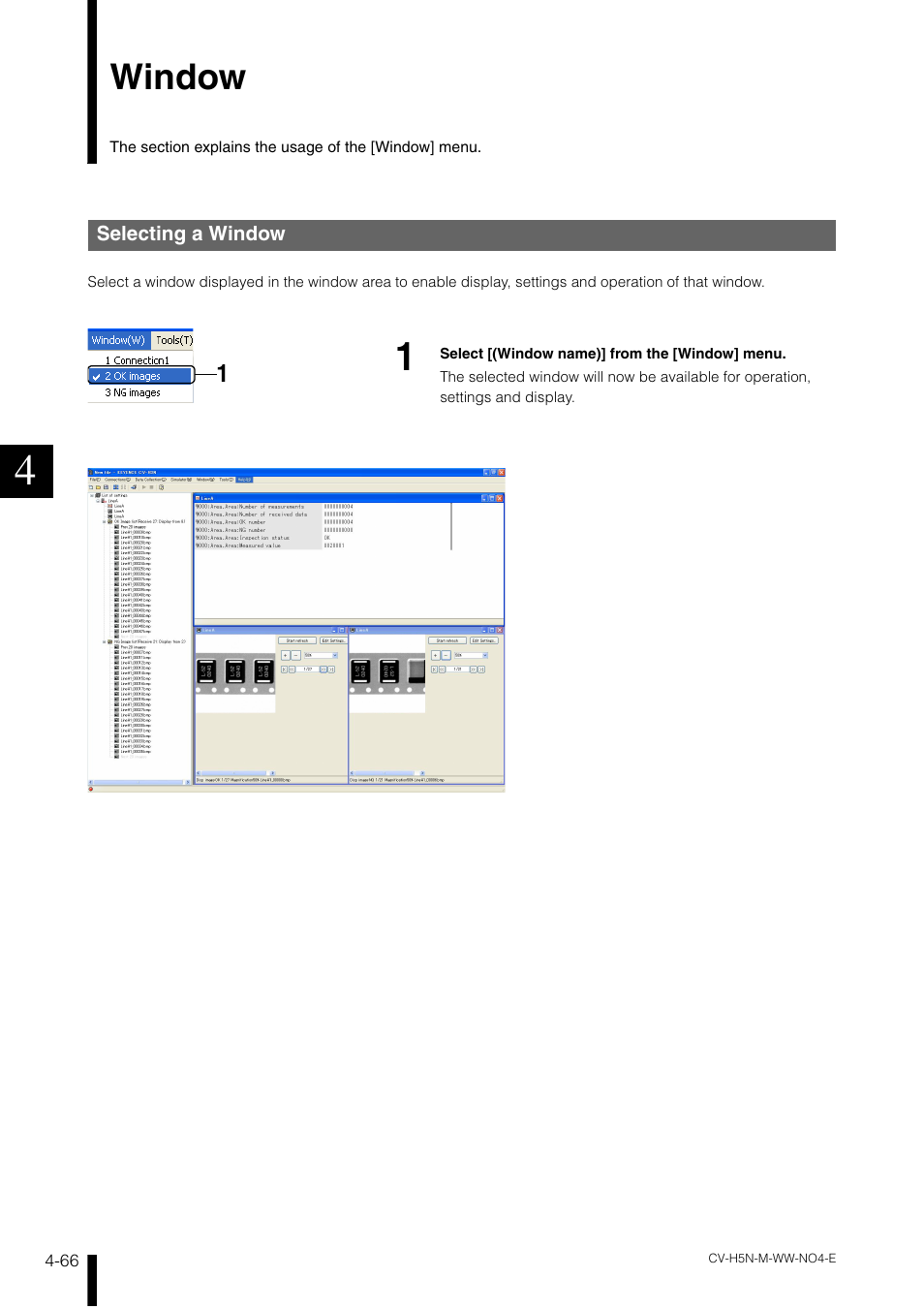 Window, Selecting a window, Window -66 | Selecting a window -66 | KEYENCE CV-H5N User Manual | Page 150 / 178