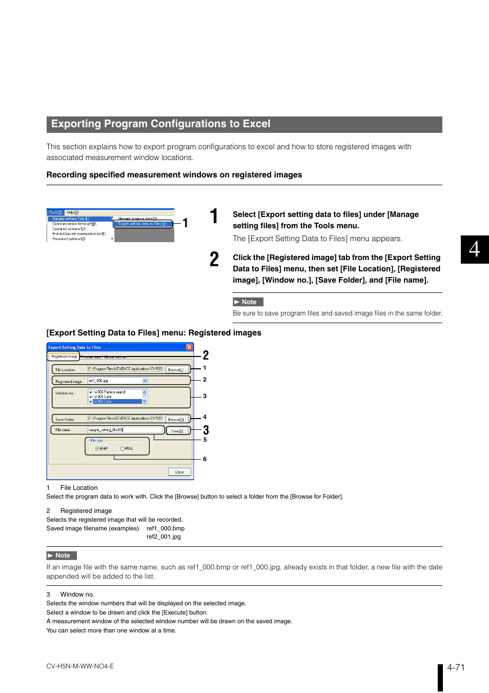Exporting program configurations to excel, Exporting program configurations to excel -71 | KEYENCE CV-H5N User Manual | Page 155 / 178