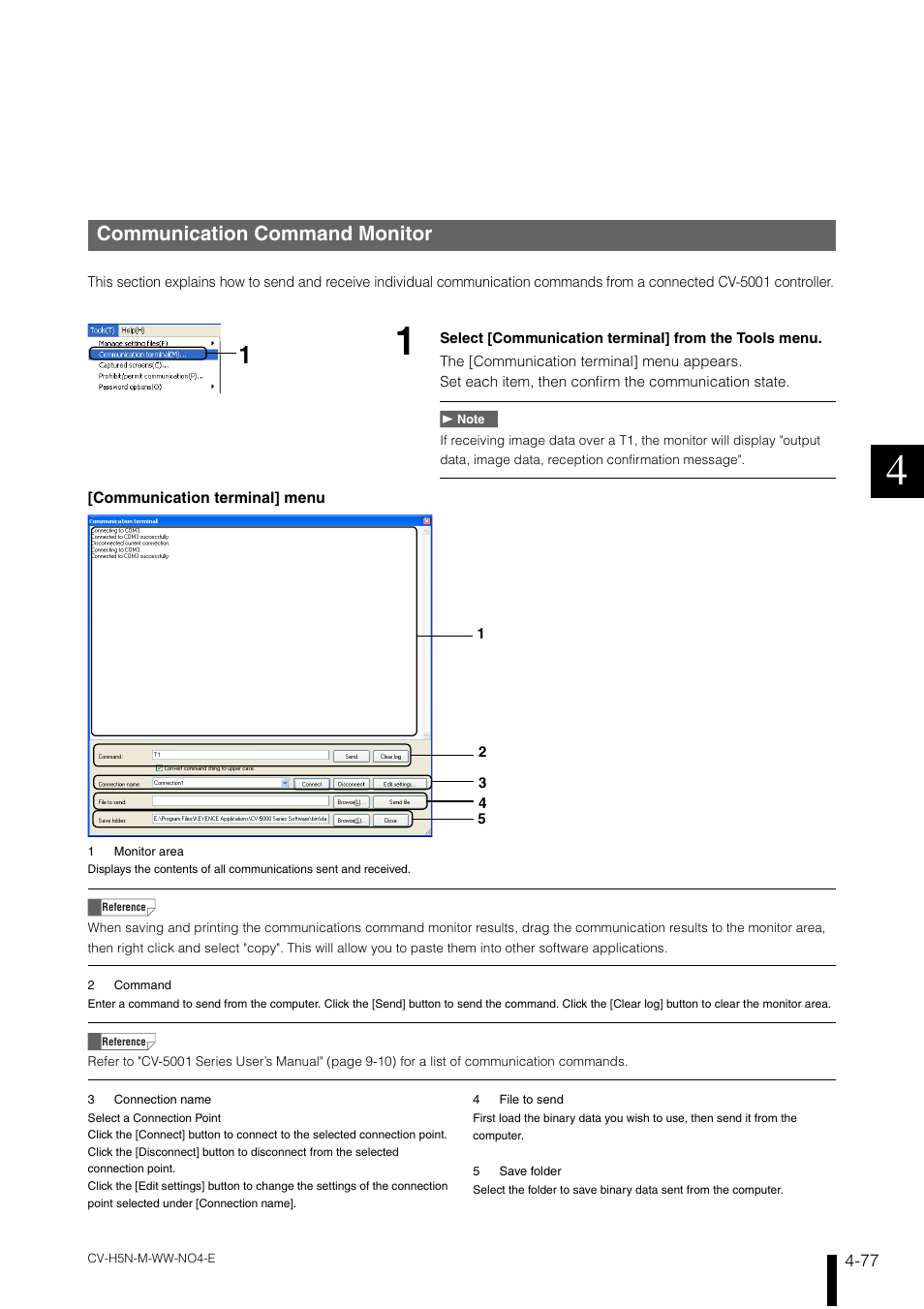 Communication command monitor, Communication command monitor -77 | KEYENCE CV-H5N User Manual | Page 161 / 178