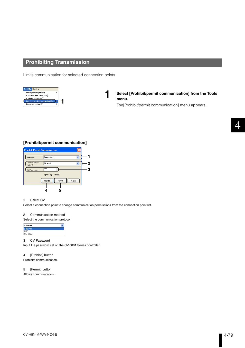 Prohibiting transmission, Prohibiting transmission -79 | KEYENCE CV-H5N User Manual | Page 163 / 178