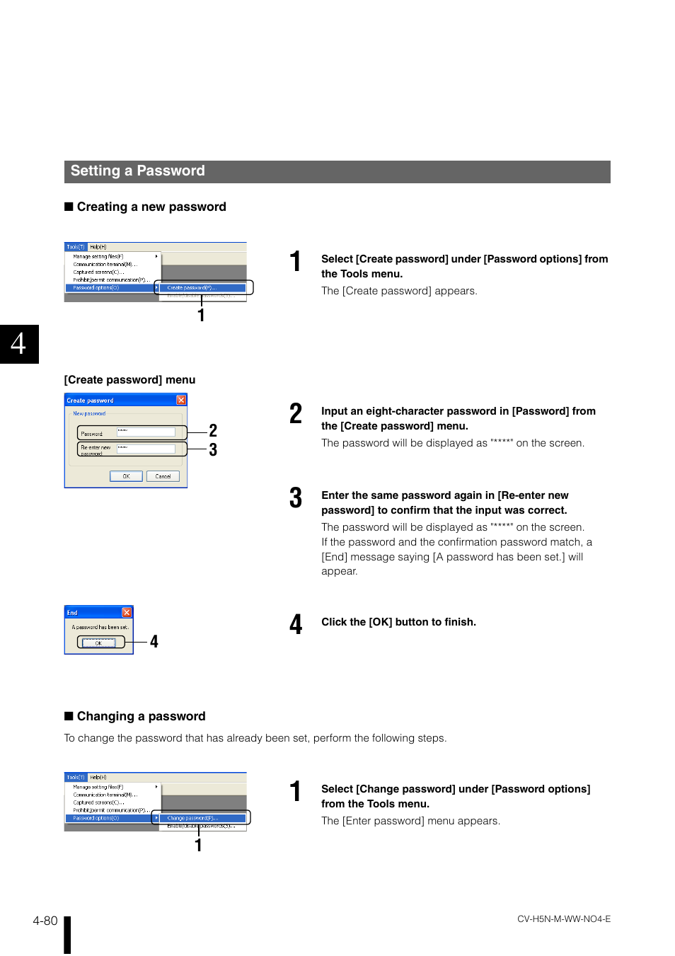 Setting a password, Setting a password -80 | KEYENCE CV-H5N User Manual | Page 164 / 178