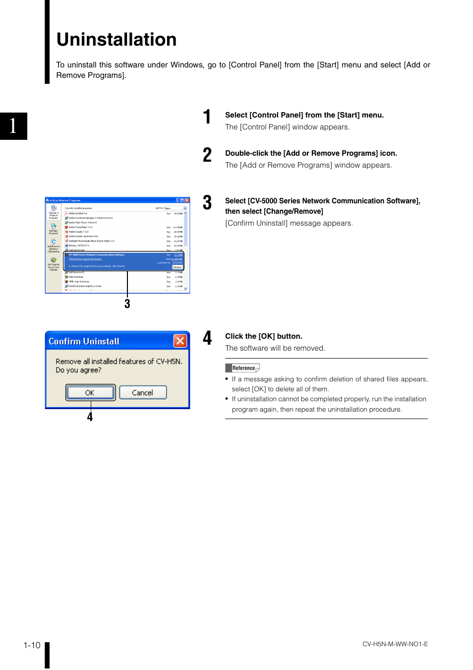 Uninstallation, Uninstallation -10 | KEYENCE CV-H5N User Manual | Page 20 / 178