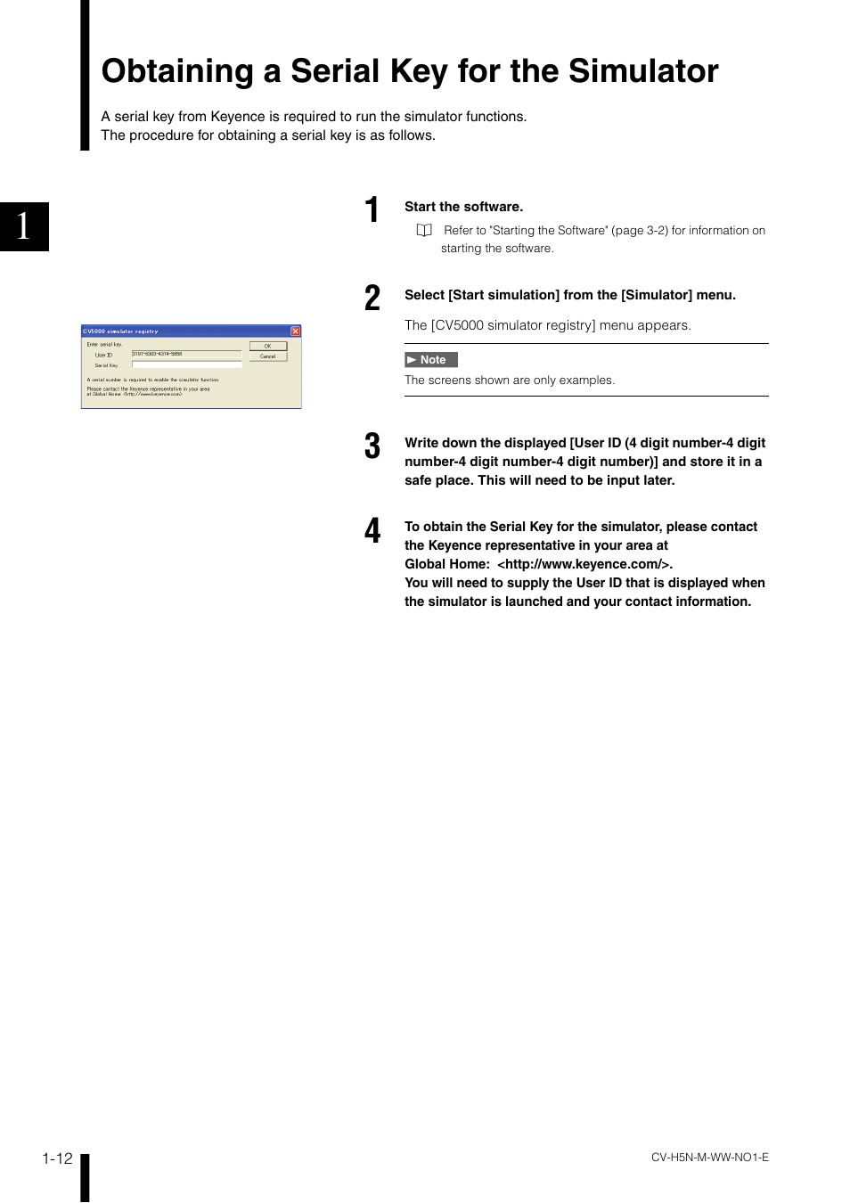 Obtaining a serial key for the simulator, Obtaining a serial key for the simulator -12 | KEYENCE CV-H5N User Manual | Page 22 / 178