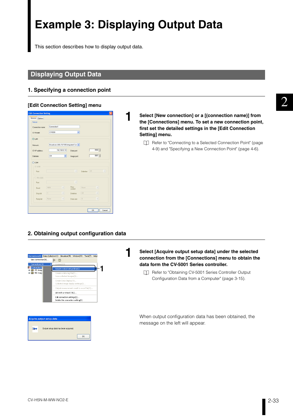 Example 3: displaying output data, Displaying output data, Example 3: displaying output data -33 | Displaying output data -33 | KEYENCE CV-H5N User Manual | Page 57 / 178