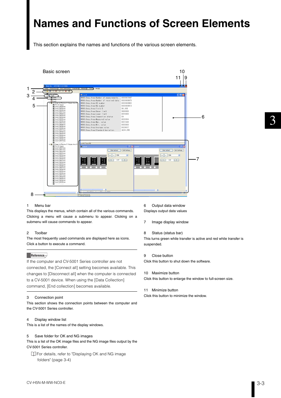 Names and functions of screen elements, Names and functions of screen elements -3 | KEYENCE CV-H5N User Manual | Page 67 / 178