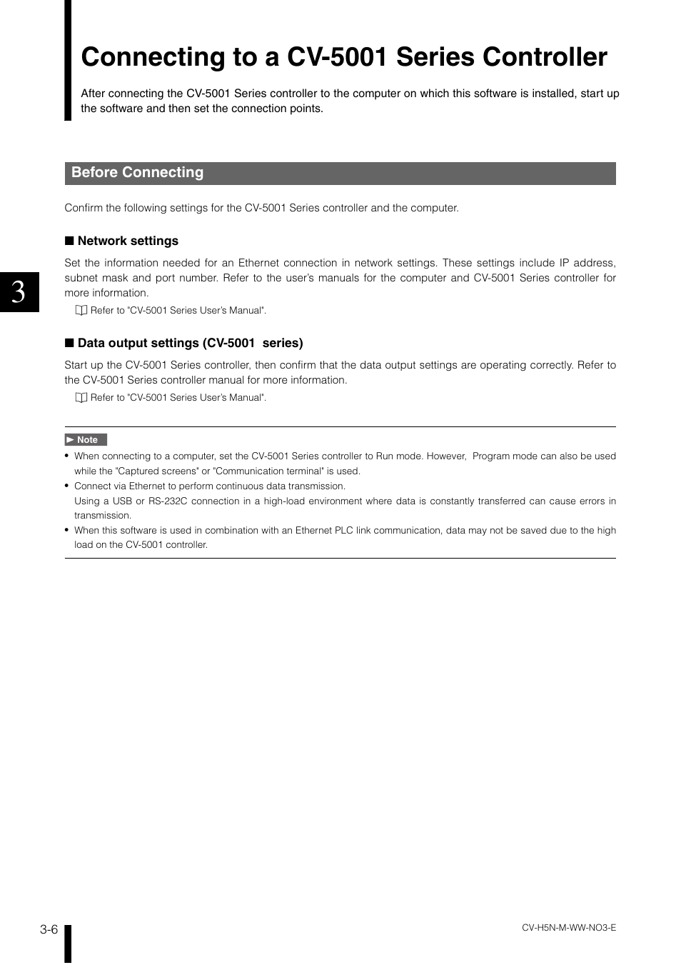 Connecting to a cv-5001 series controller, Before connecting, Connecting to a cv-5001 series controller -6 | Before connecting -6 | KEYENCE CV-H5N User Manual | Page 70 / 178