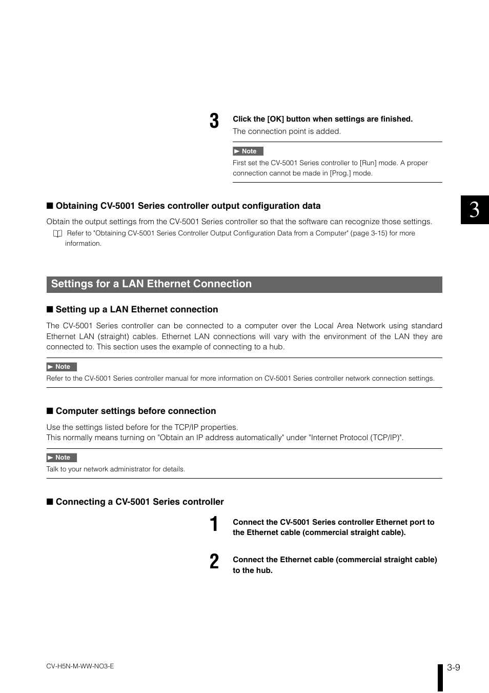 Settings for a lan ethernet connection, Settings for a lan ethernet connection -9 | KEYENCE CV-H5N User Manual | Page 73 / 178