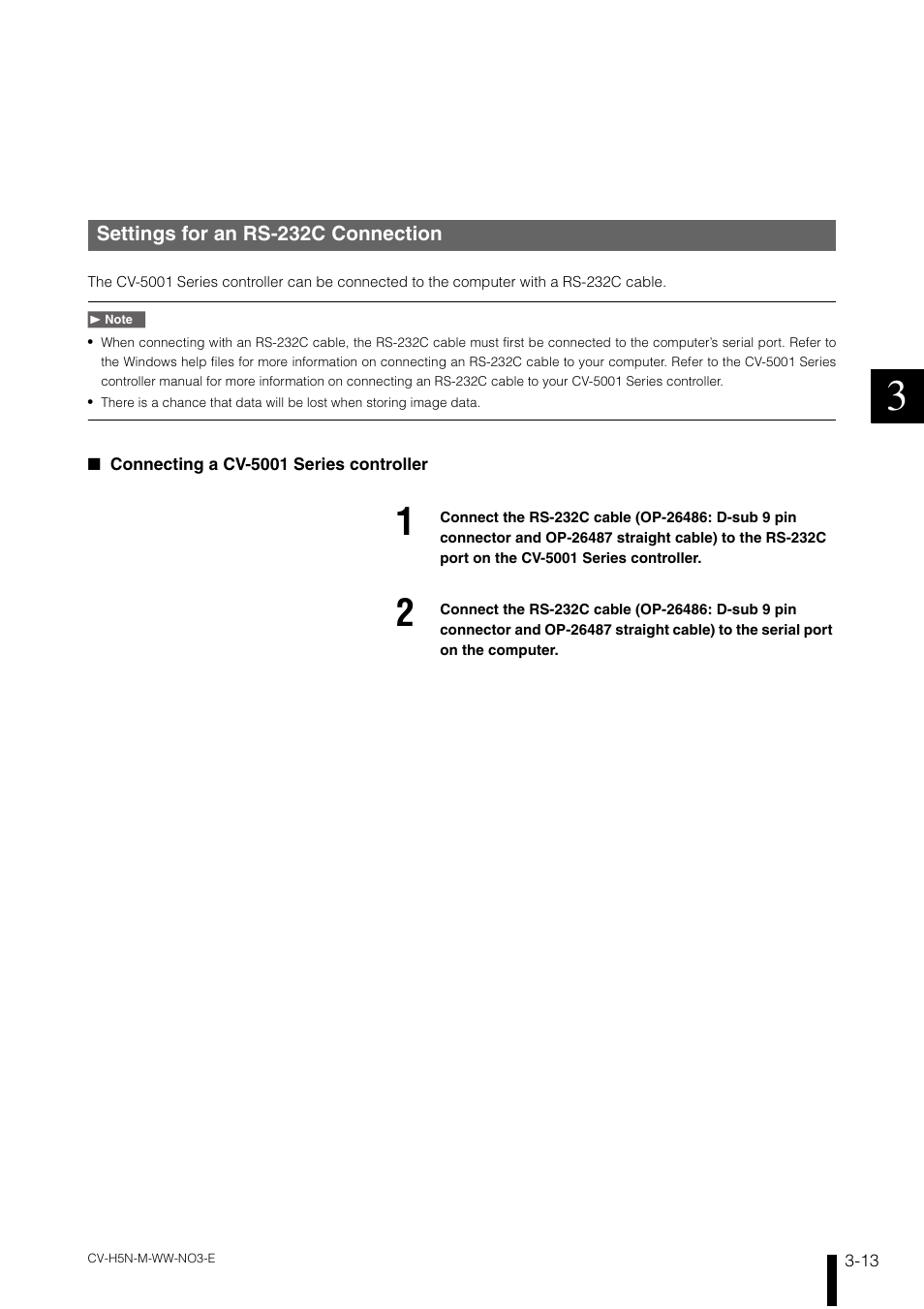 Settings for an rs-232c connection, Settings for an rs-232c connection -13 | KEYENCE CV-H5N User Manual | Page 77 / 178