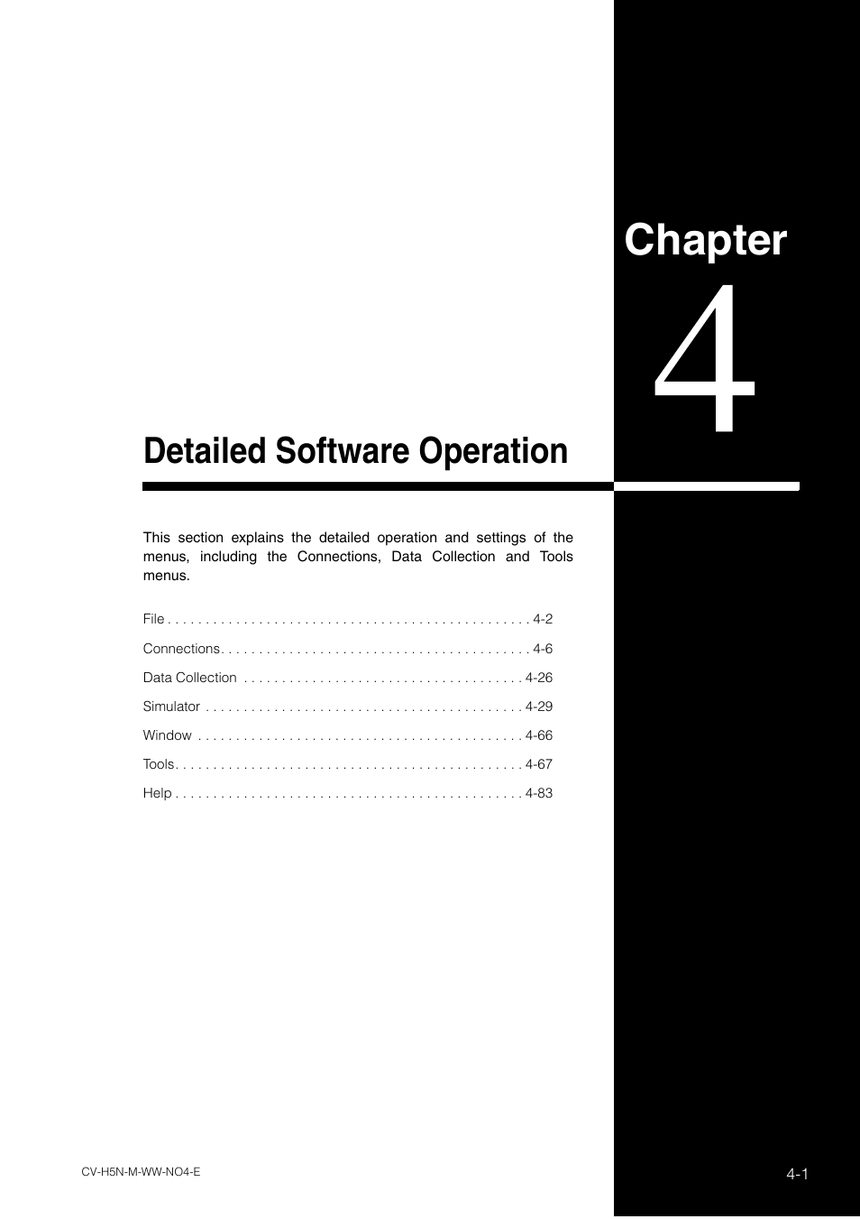 Chapter 4 detailed software operation, Chapter, Detailed software operation | KEYENCE CV-H5N User Manual | Page 85 / 178