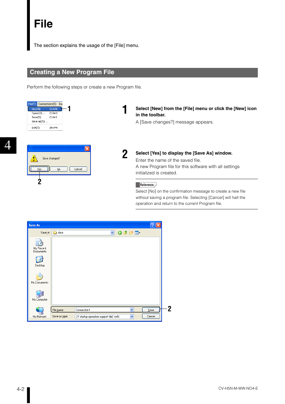 File, Creating a new program file, File -2 | Creating a new program file -2 | KEYENCE CV-H5N User Manual | Page 86 / 178