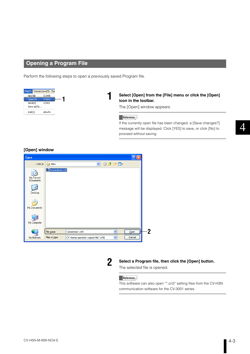 Opening a program file, Opening a program file -3 | KEYENCE CV-H5N User Manual | Page 87 / 178