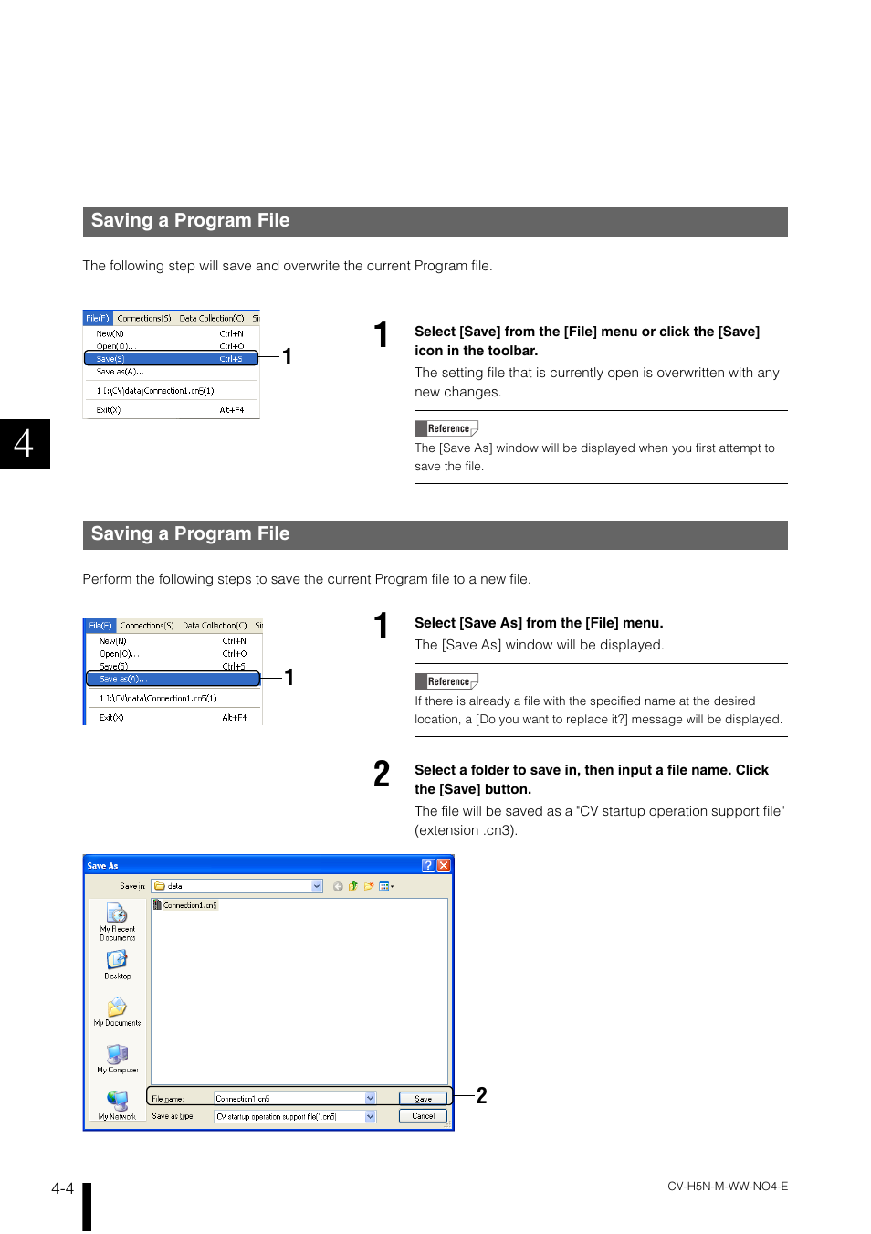 Saving a program file, Saving a program file -4 | KEYENCE CV-H5N User Manual | Page 88 / 178