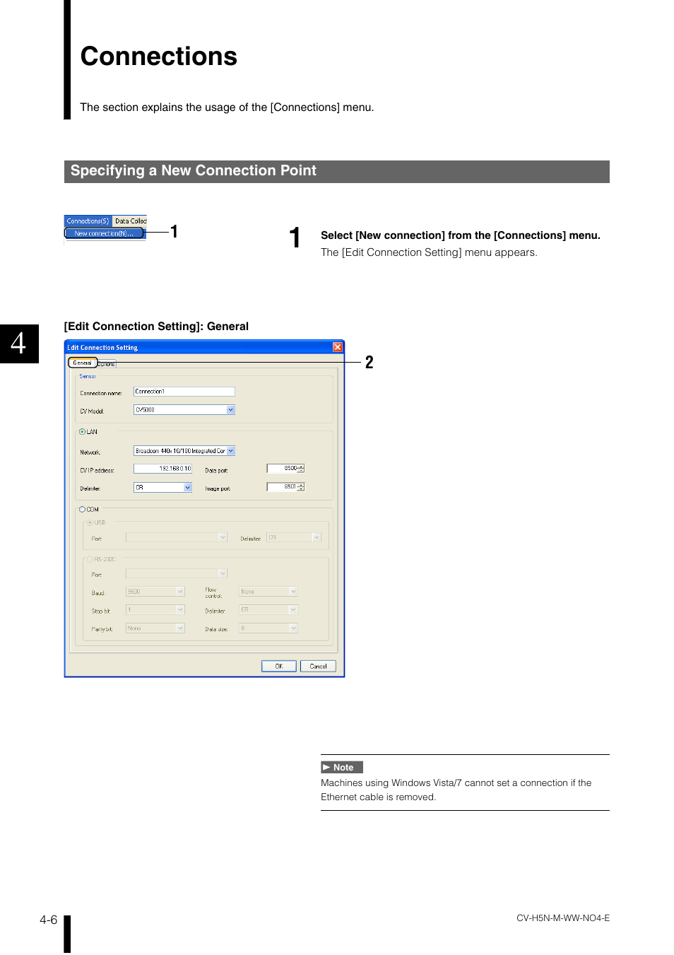 Connections, Specifying a new connection point, Connections -6 | Specifying a new connection point -6 | KEYENCE CV-H5N User Manual | Page 90 / 178