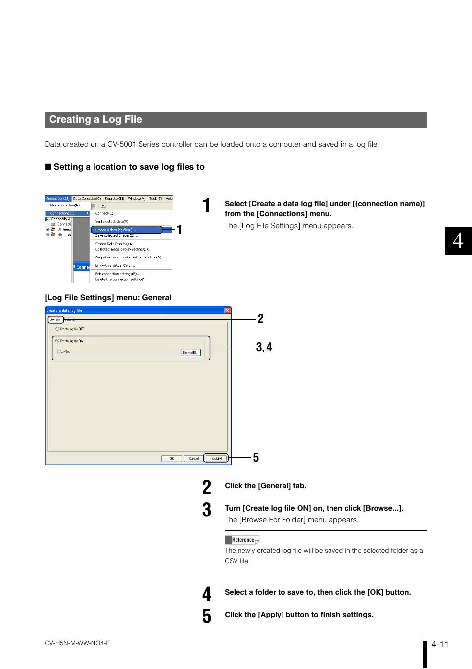 Creating a log file, Creating a log file -11 | KEYENCE CV-H5N User Manual | Page 95 / 178