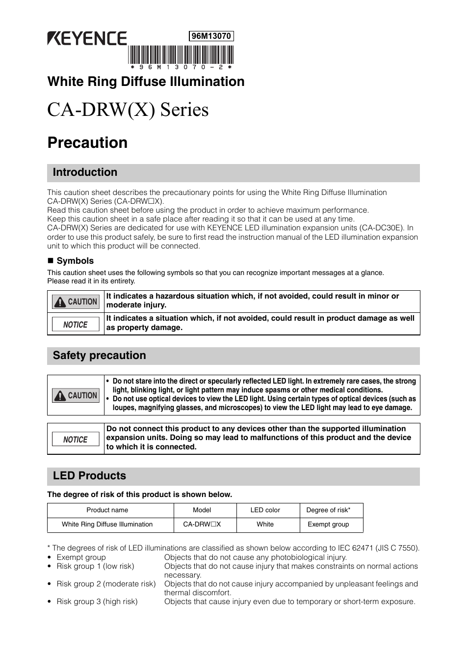 KEYENCE CA-DRW(X) Series User Manual | 2 pages