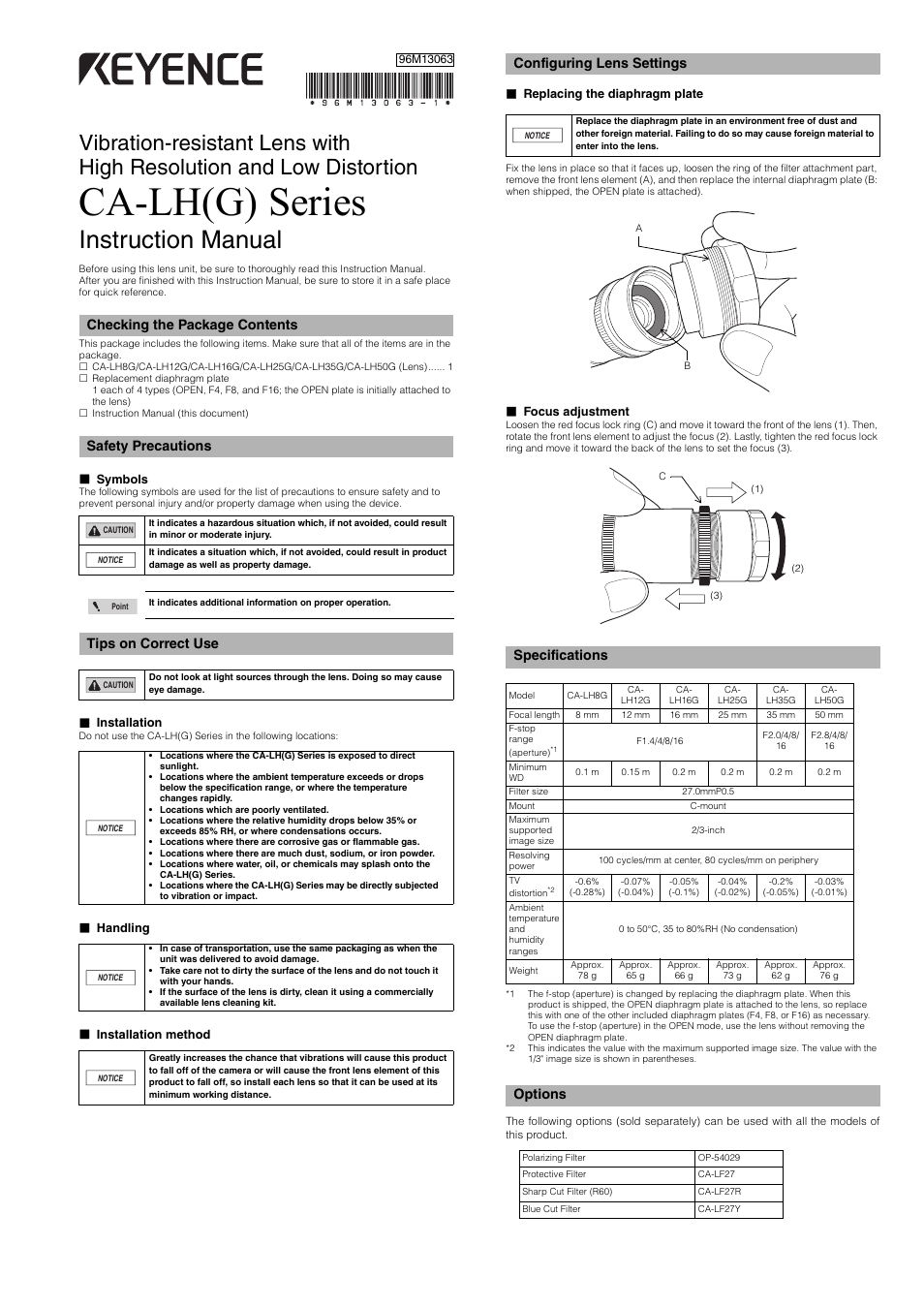 KEYENCE CA-LH(G) Series User Manual | 2 pages