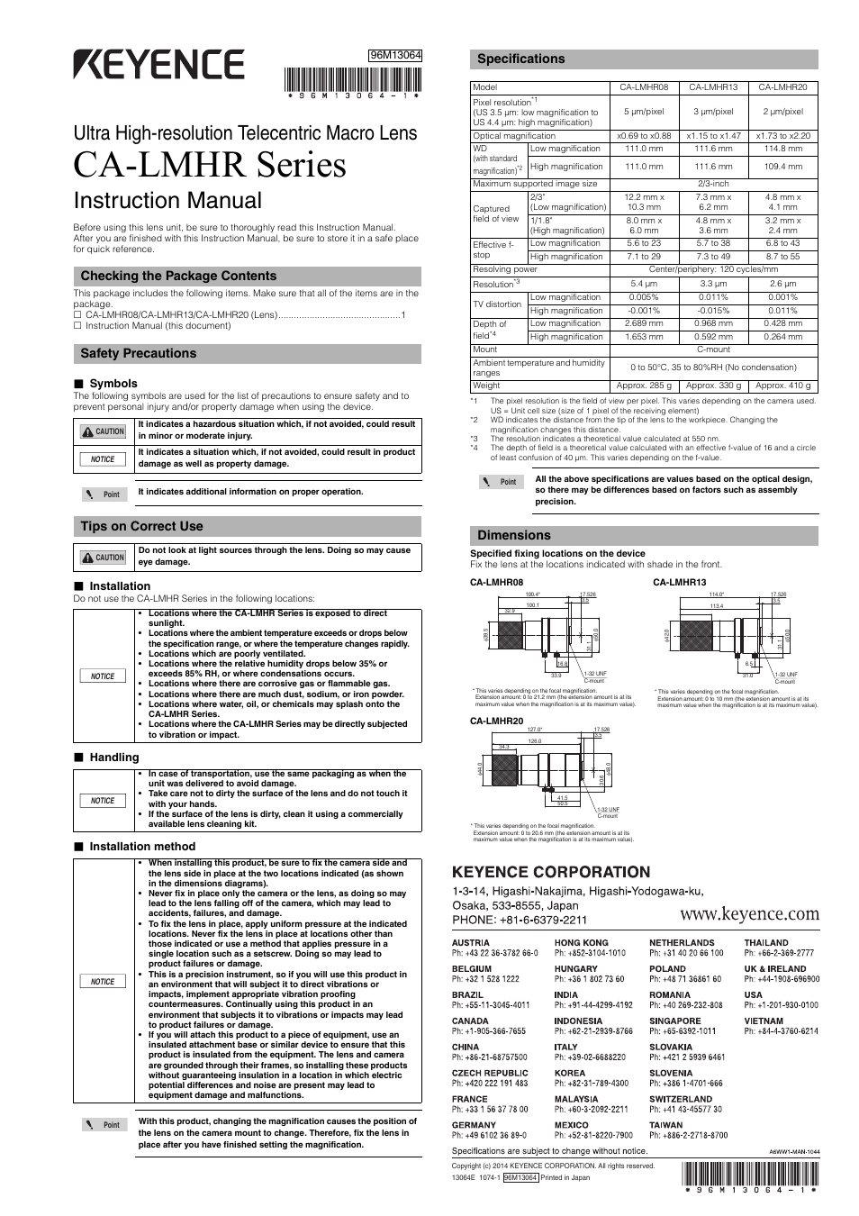 KEYENCE CA-LMHR Series User Manual | 1 page