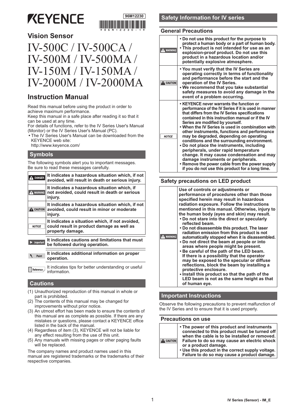 KEYENCE IV Series User Manual | 10 pages