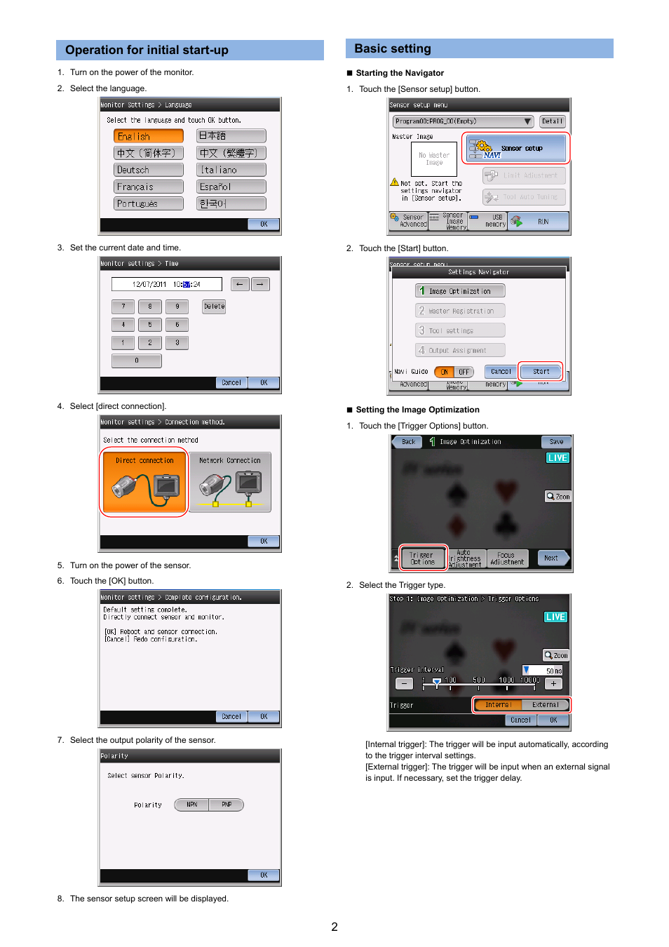 Operation for initial start-up, Basic setting | KEYENCE IV Series User Manual | Page 2 / 6