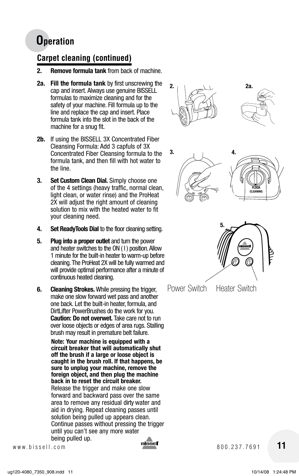 Peration, Carpet cleaning (continued) | Bissell 9500 User Manual | Page 11 / 24