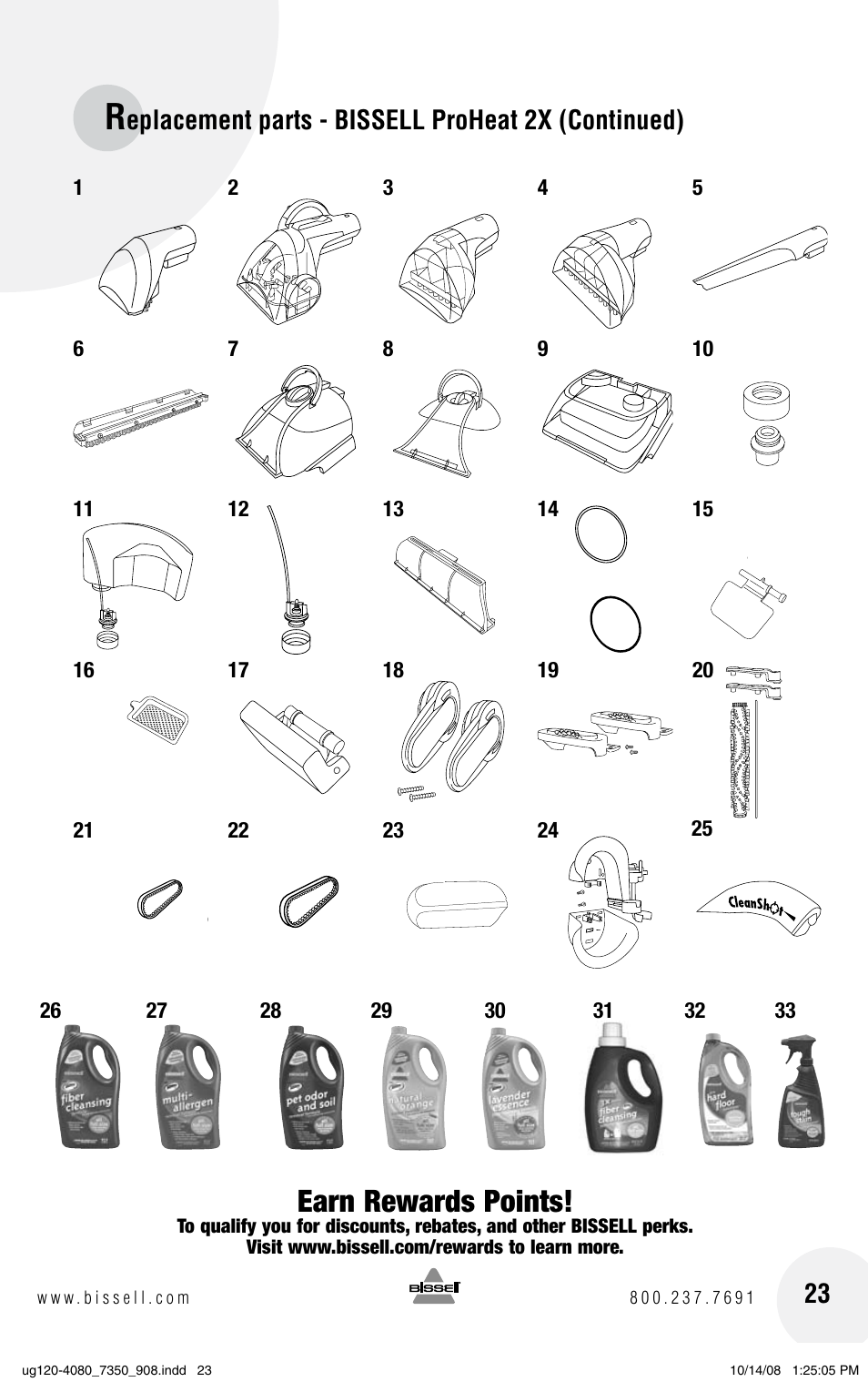 Earn rewards points, Eplacement parts - bissell proheat 2x (continued) | Bissell 9500 User Manual | Page 23 / 24