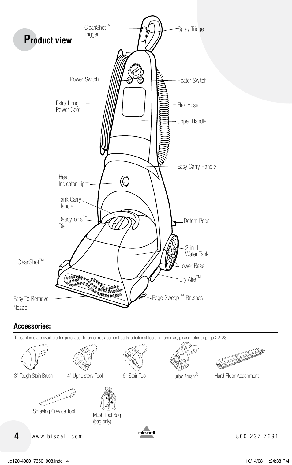 Roduct view, Accessories | Bissell 9500 User Manual | Page 4 / 24