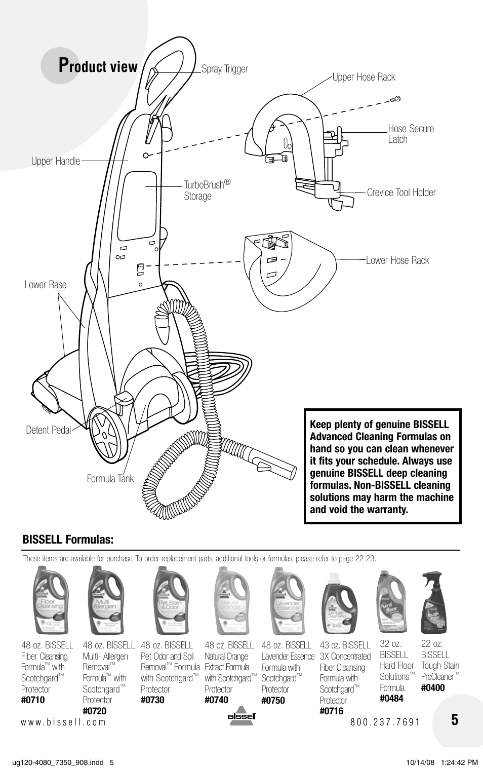 Roduct view, Bissell formulas | Bissell 9500 User Manual | Page 5 / 24