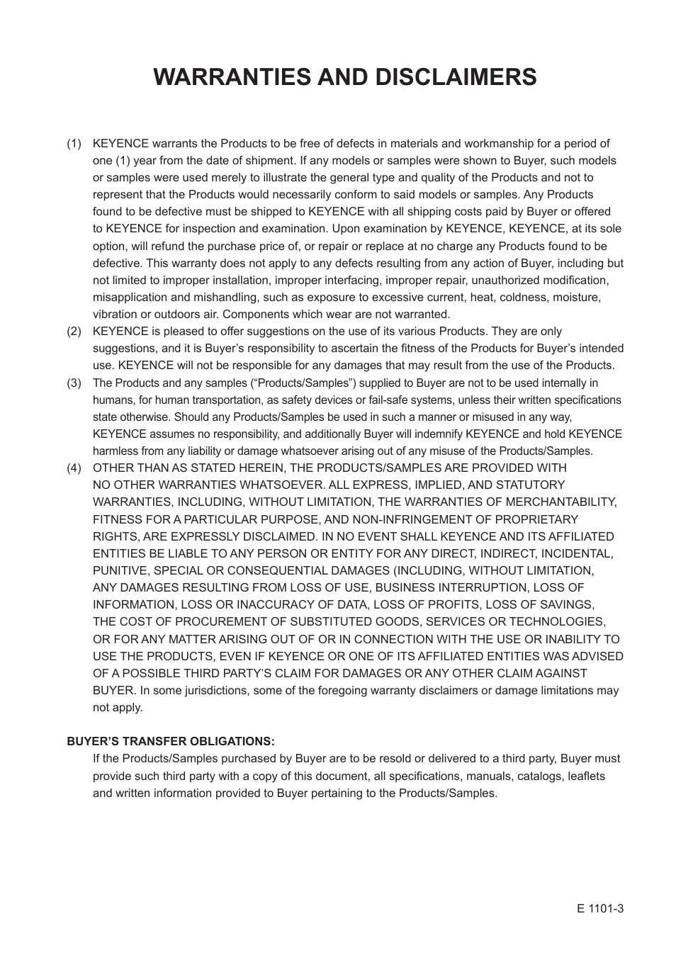 Warranties and disclaimers | KEYENCE IV Series User Manual | Page 109 / 110