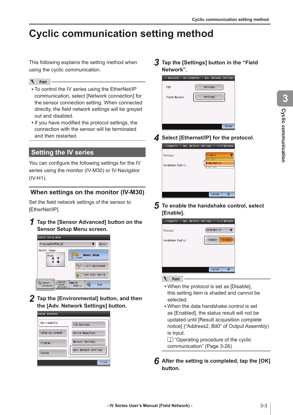 Cyclic communication setting method, Setting the iv series, When settings on the monitor (iv-m30) | Cyclic communication setting method -3, Setting the iv series -3, When settings on the monitor (iv-m30) -3 | KEYENCE IV Series User Manual | Page 25 / 110