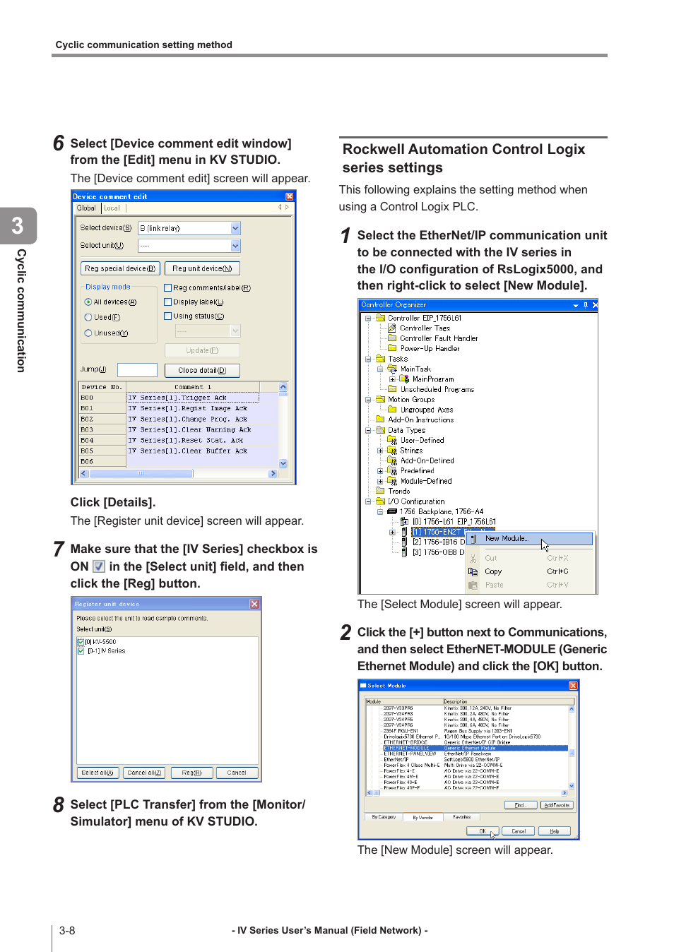 Rockwell automation control logix series settings, Rockwell automation control logix series, Settings -8 | KEYENCE IV Series User Manual | Page 30 / 110