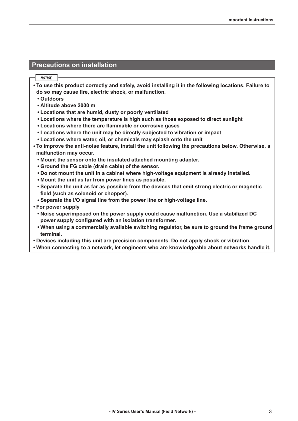 Precautions on installation | KEYENCE IV Series User Manual | Page 5 / 110