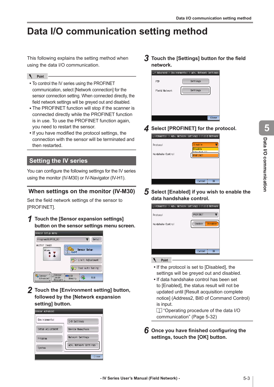 Data i/o communication setting method, Setting the iv series, When settings on the monitor (iv-m30) | Data i/o communication setting method -3, Setting the iv series -3, When settings on the monitor (iv-m30) -3, Data i/o communication setting method 5 | KEYENCE IV Series User Manual | Page 61 / 110