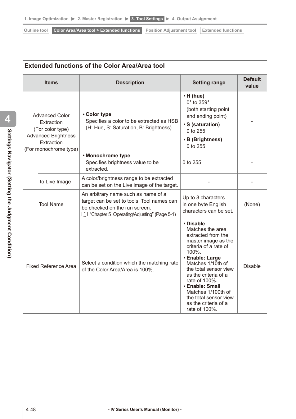 Extended functions of the color area/area tool, Extended functions of, The color area/area tool -48 | Extended functions of the color area | KEYENCE IV Series User Manual | Page 116 / 306